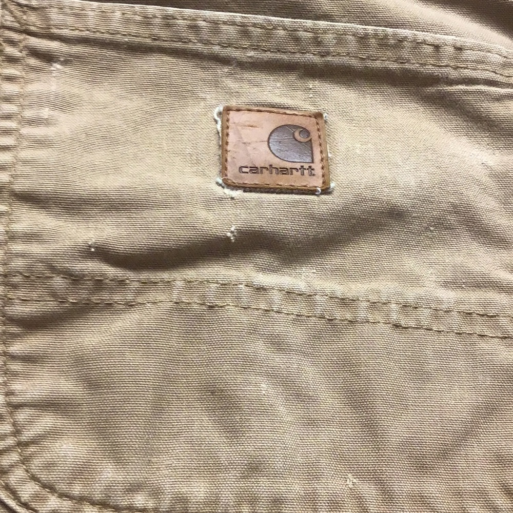 Carhartt Men’s 34x32 Dungaree Khaki Utility Pants Work Trousers DISTRESSED - Picture 6 of 9